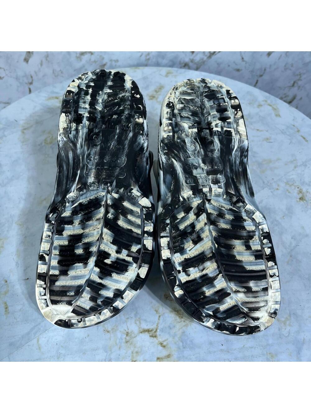 Crocs Classic Womens Sz 9 Shoes Black White Slides Comfort Casual Marbled Sandal - Picture 8 of 10
